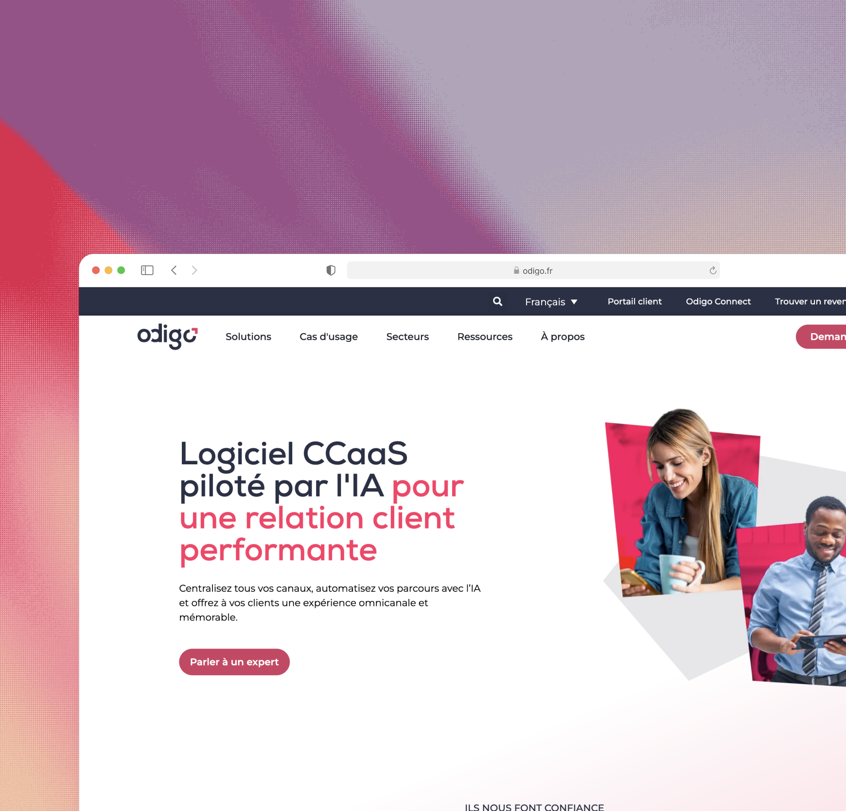Odigo — page d'accueil du logiciel de relation client
