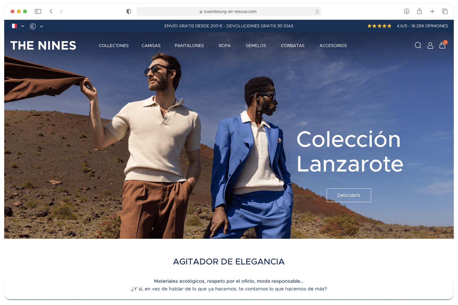 Tienda The Nines, desarrollada con PrestaShop