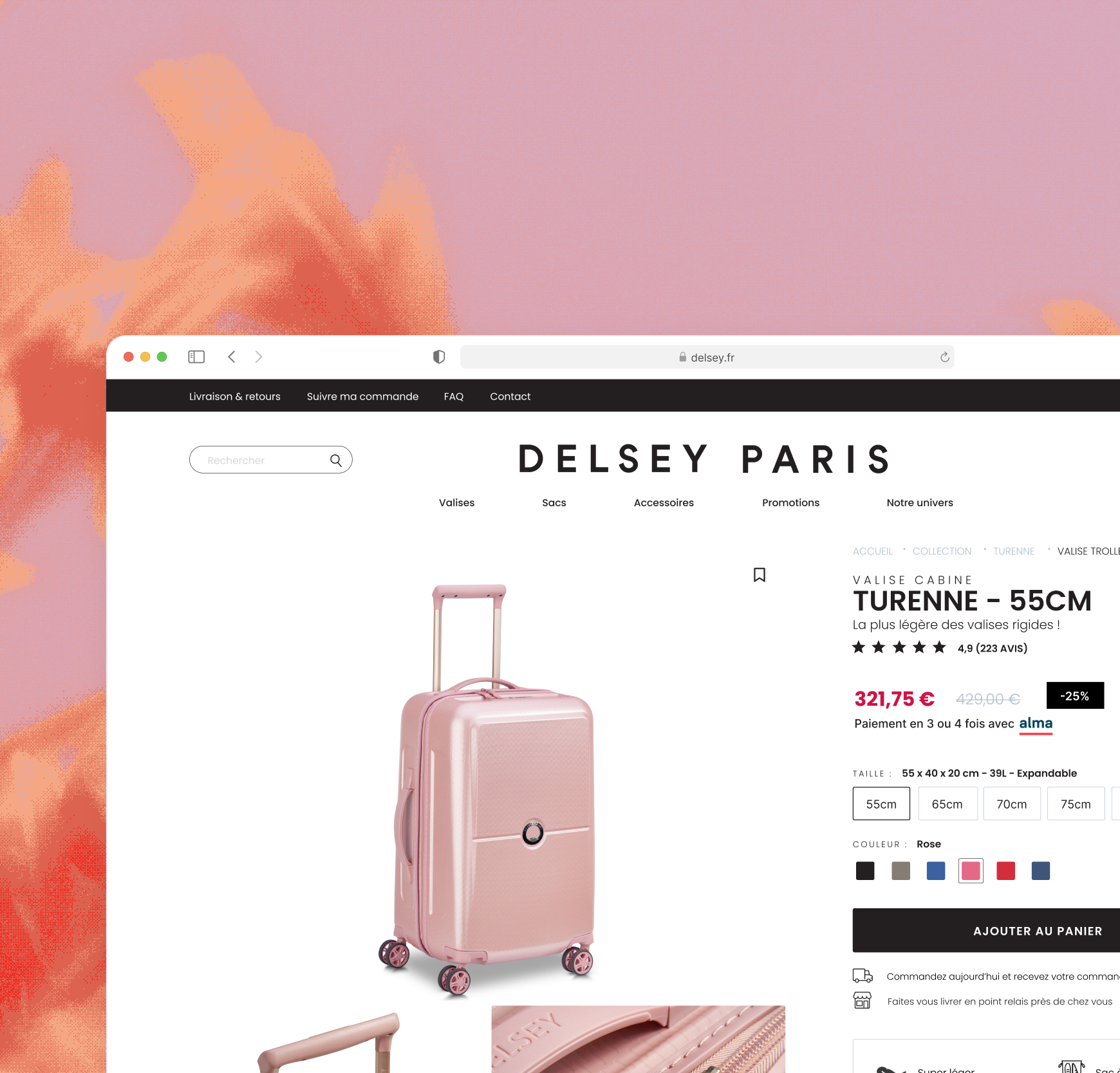 Delsey Paris - product sheet for the Turenne 55 cm cabin suitcase.