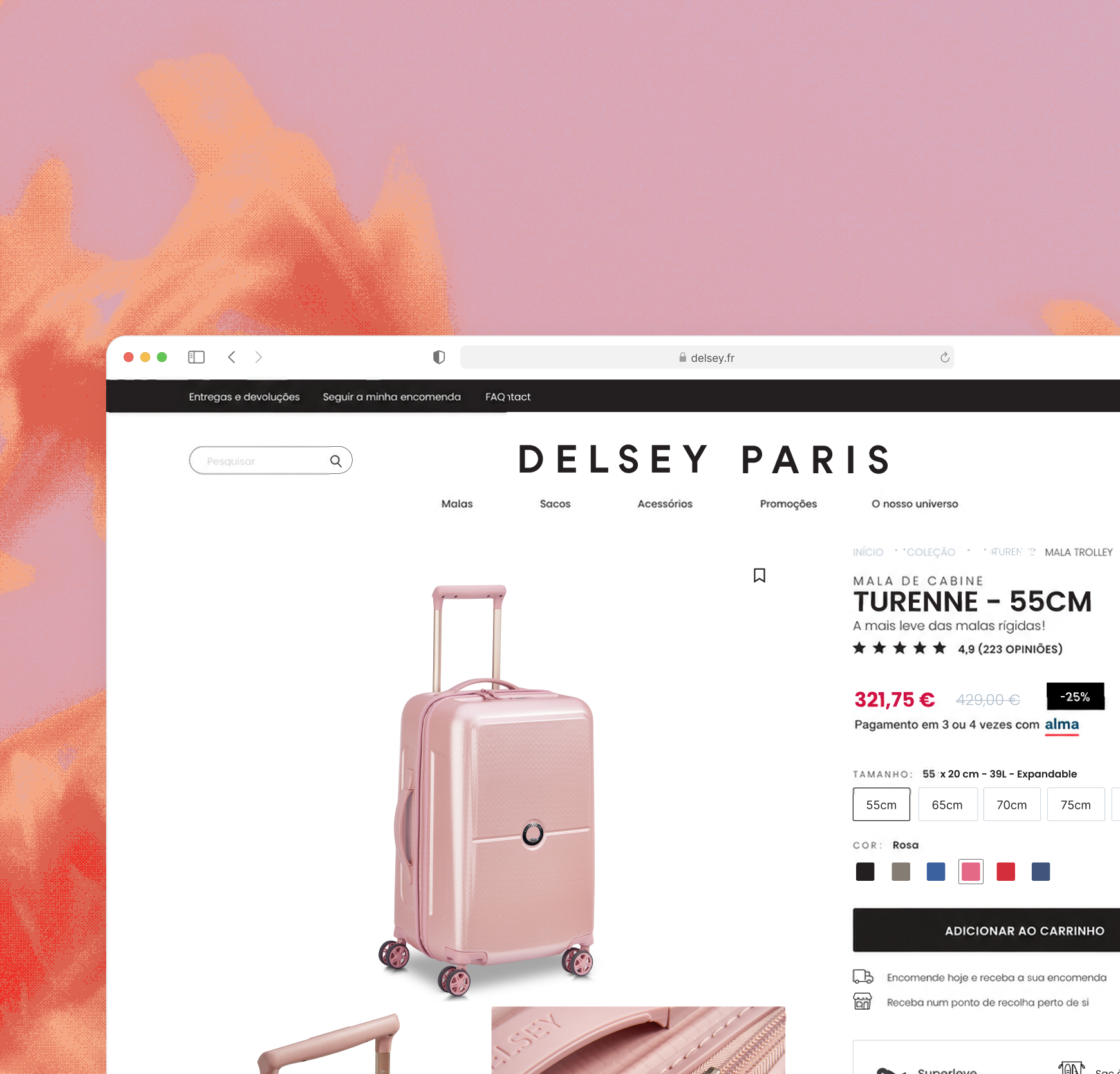 Delsey Paris – página de produto da mala de bordo Turenne 55 cm