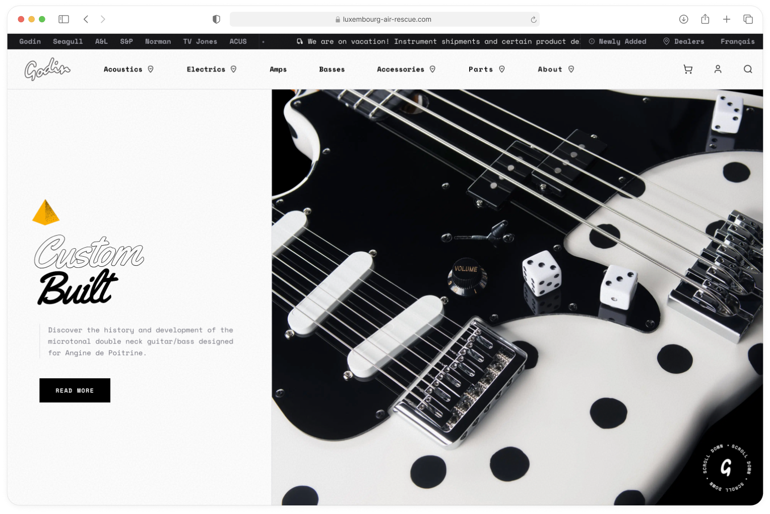 Boutique WooCommerce publiée, page produit d'une guitare