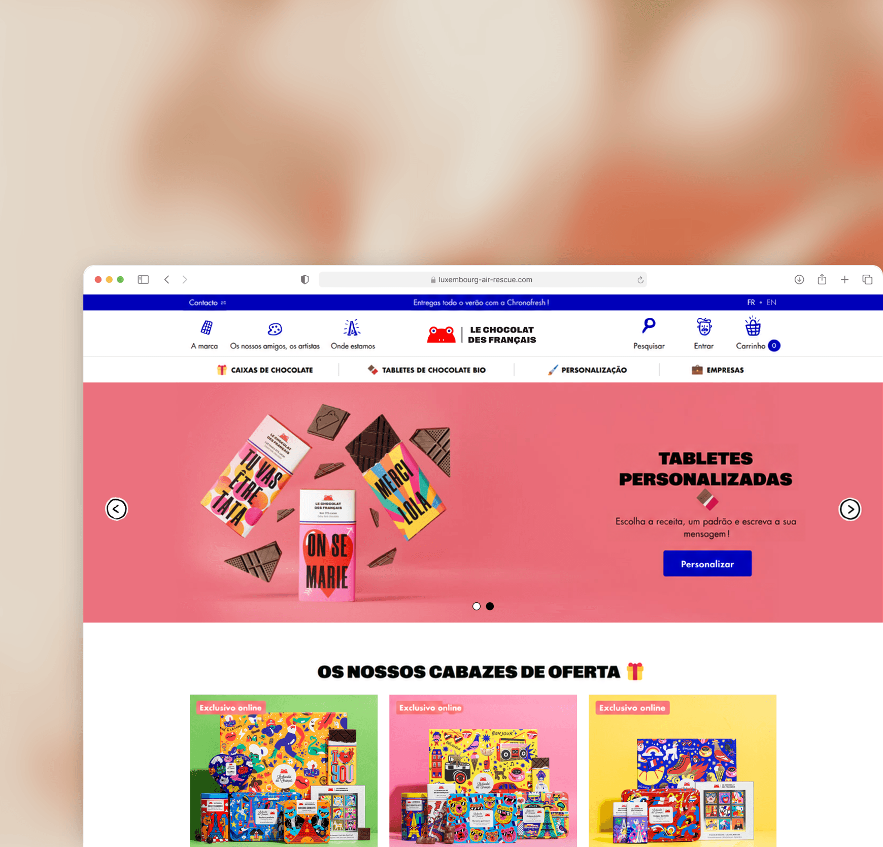 Le Chocolat des Français – página inicial da loja virtual