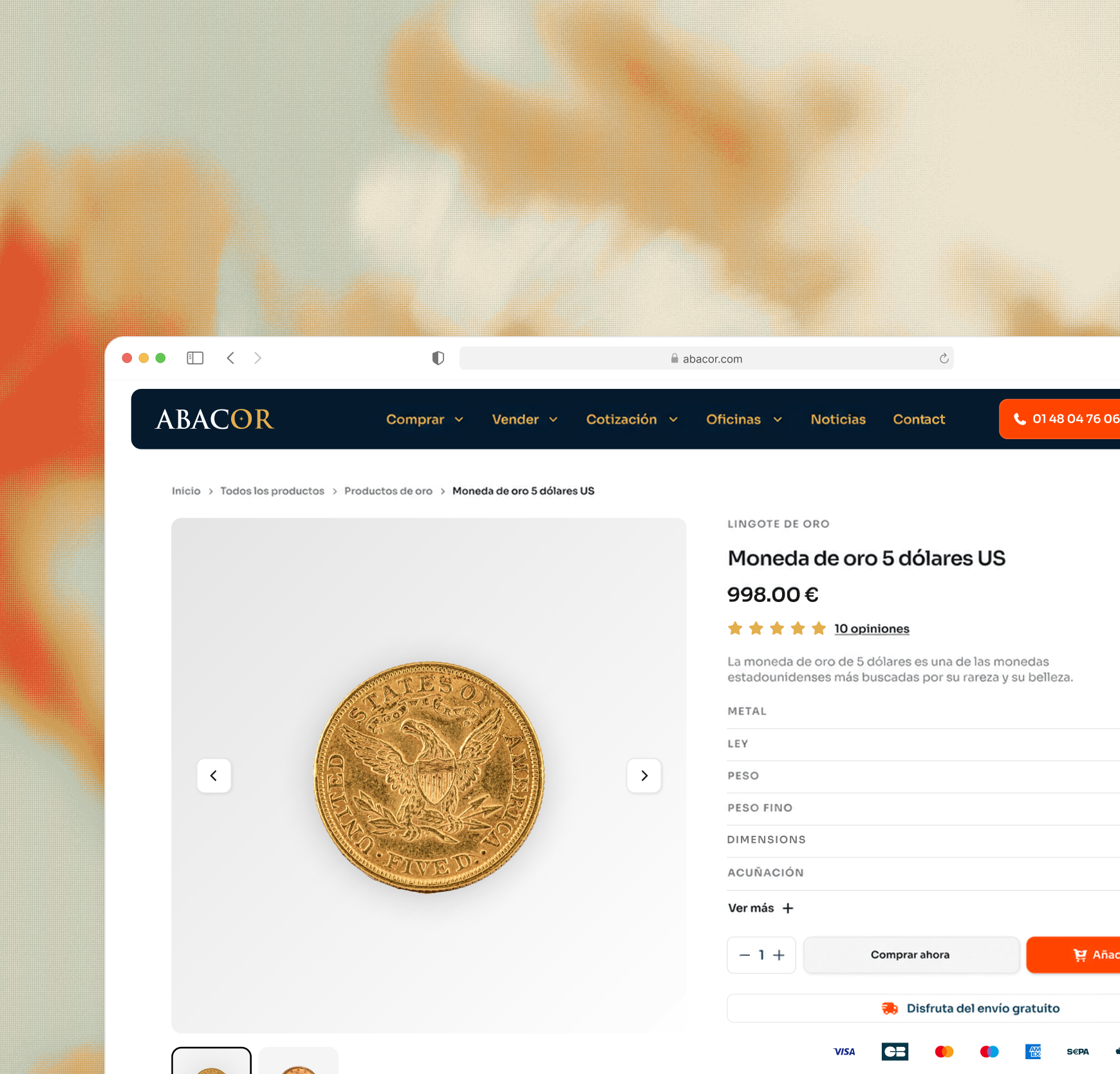 Abacor - ficha de producto de una moneda de oro