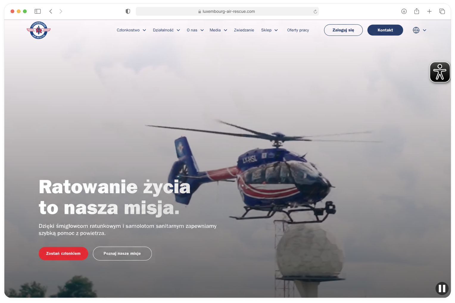 Opublikowana strona Luxembourg Air Rescue oczami odwiedzającego