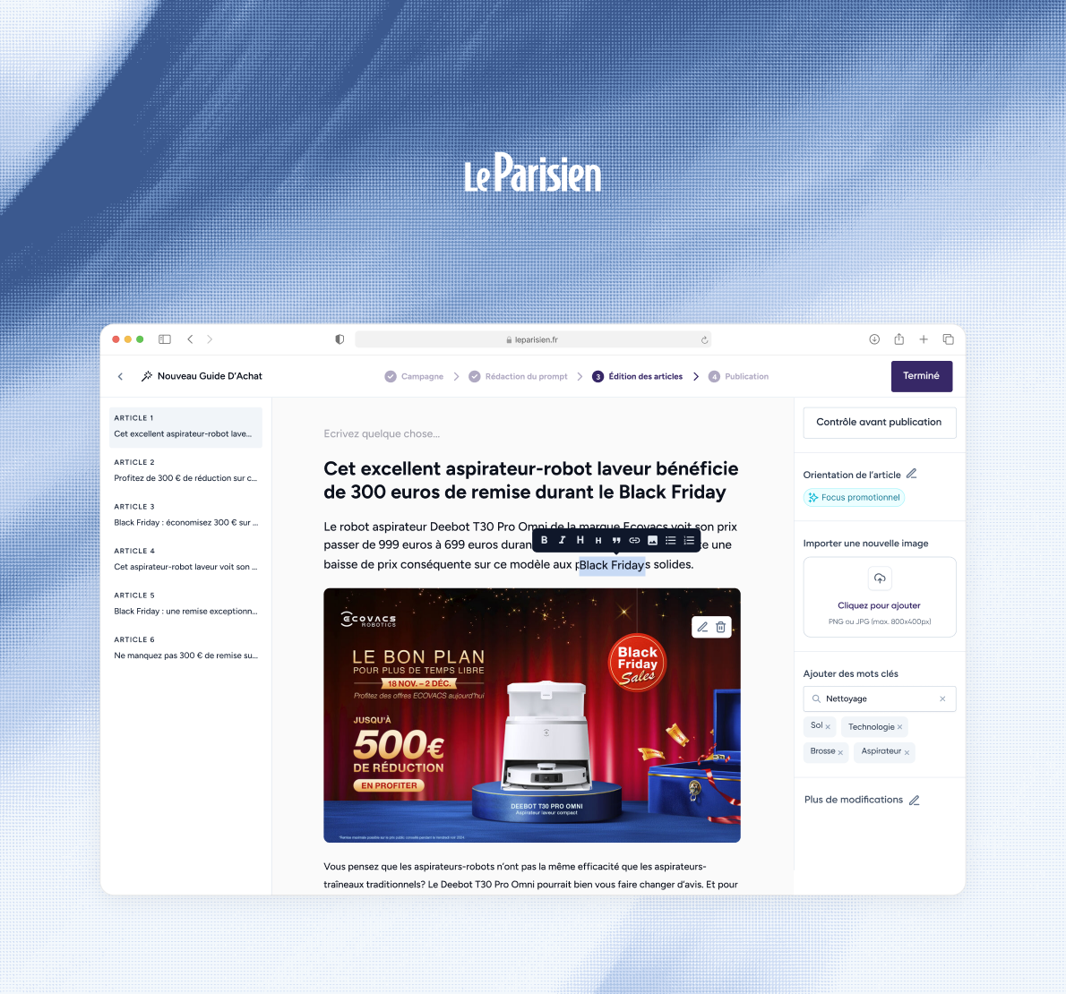Buying guide automatically produced for Le Parisien