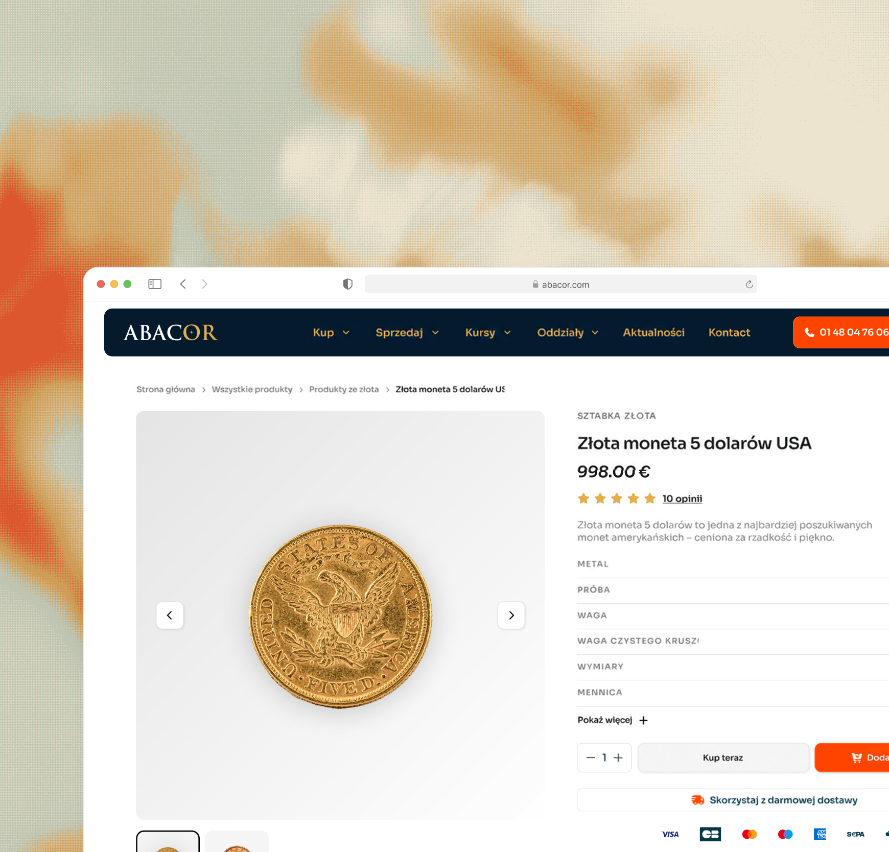 Abacor - karta produktu złotej monety