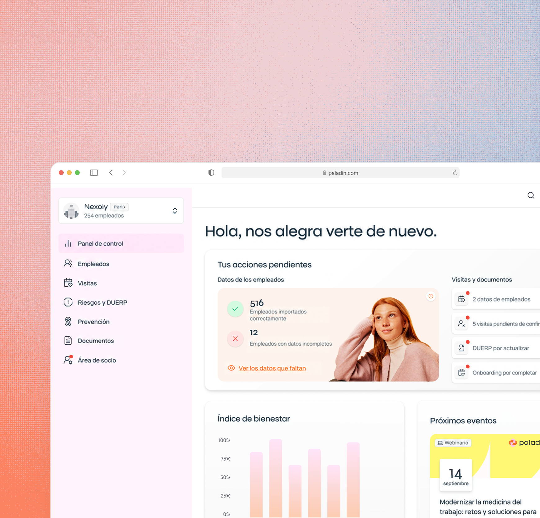 Paladin - panel de control de un centro de medicina del trabajo